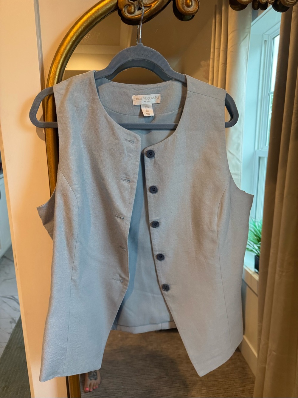 Caroline Constas Light Blue Sleeveless Button Front Top